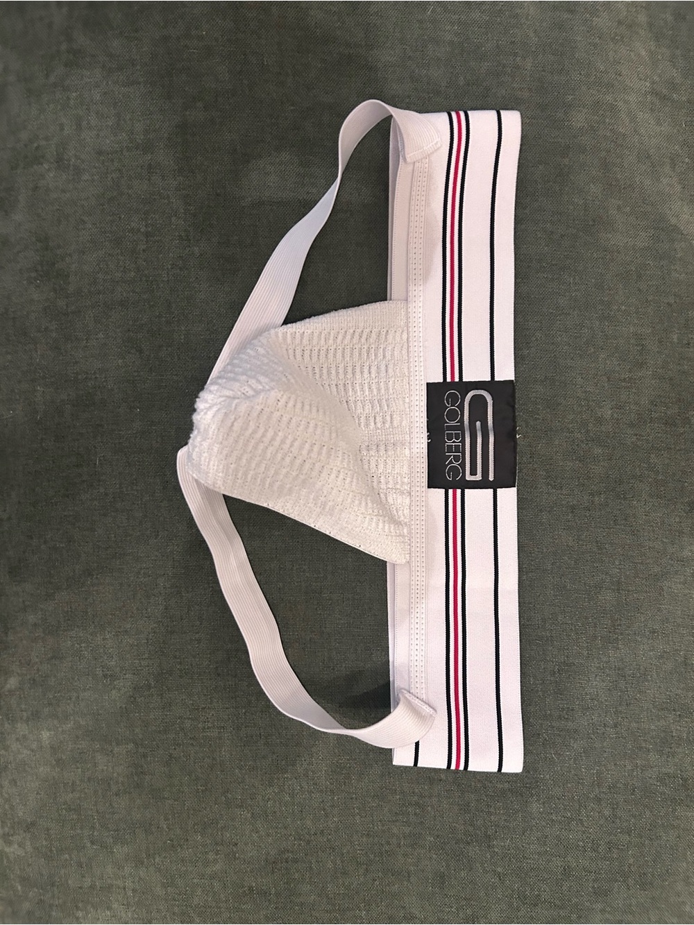 White Mesh Athletic Jockstrap with Striped Waistband